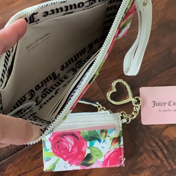 Juicy Couture Pink Floral rose Wristlet and coin purse Set Like new - Picture 6 of 7